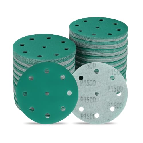 5 Inch 9 Hole Wet Dry P1500 Grit Sanding Discs - 50 Pack Box - size: 1500 Grit