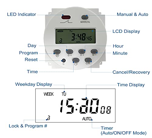 Sutekus 7 Day Digital Timer Switch DC 12V 16A Programmable Time Switch Relay