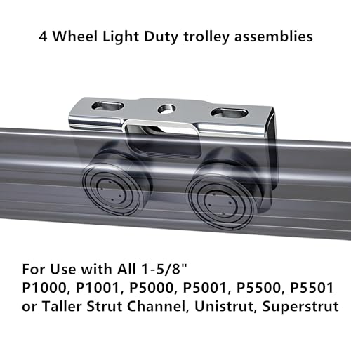 4 Wheel Trolley Assembly Rollers, Upgraded Load & Stable Silent Roller Trolley Compatible with 1-5/8" Wide and Taller Strut Channel, P1000/ P5000 Series (Silver 4 Pack) - color: Silver 4 pack