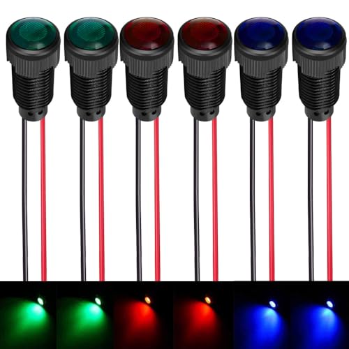Gebildet 6pcs Red/Blue/Green LED Indicator Pilot Light AC/DC 12-24V Mounting Hole Size 10mm(Flame Retardant Plastic Shell) - color: R/B/G/W 12-24V/Black shell