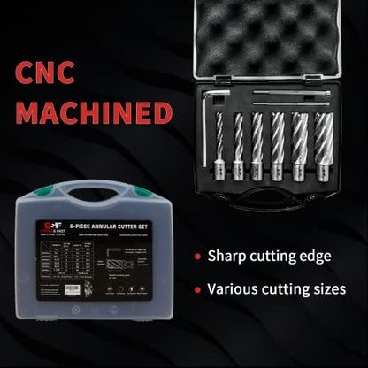 S&F STEAD & FAST Annular Cutter Set 6 Pcs, Diameter 1/2 to 1-1/16", DOC 2" - size: 3/4" shank 2" cutting depth