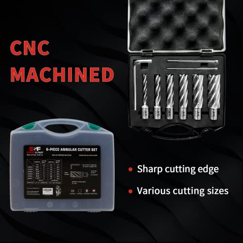 S&F STEAD & FAST Annular Cutter Set 6 Pcs, Diameter 1/2 to 1-1/16", DOC 2" - size: 3/4" shank 2" cutting depth