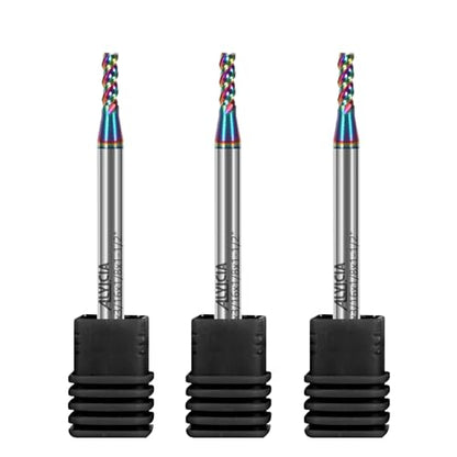 3pcs 1/16" Tungsten Carbide End Mills for Aluminum & Copper Alloys - size: 1/16 in