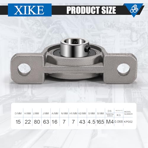 XIKE 4 Pcs KP002 Mounted Pillow Block Bearings Bore 15mm/0.59inch. - size: KP002 Bore 15 mm