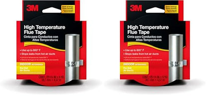 3M High Temperature Flue Tape, High Heat Sealing Tape up to 600 degrees, 15-Foot Roll (Pack of 2)