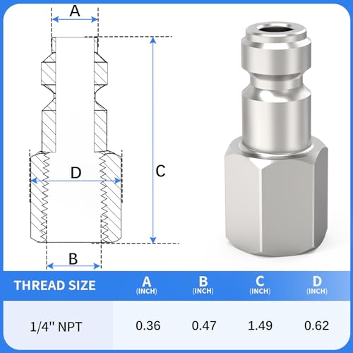 ChillWaves Automotive T-Style Air Plug, 1/4" NPT Female Pneumatic Plugs, Air Compressor Accessories Fittings(10-PACK) - size: 1/4" FNPT(1/4" Body)