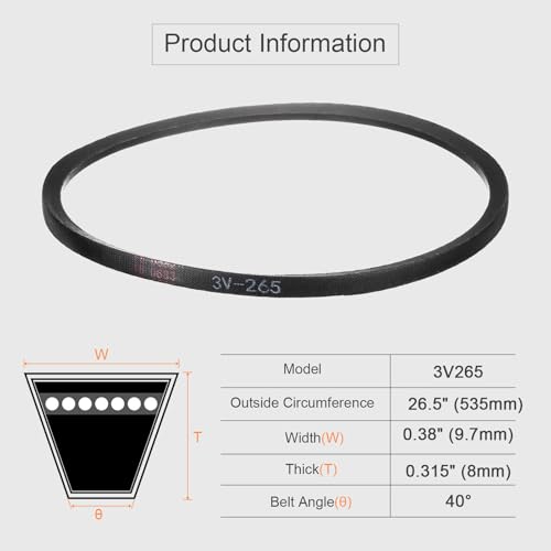 uxcell 3V265 Rubber V Belt 26.5" Length x 0.38" Width x 0.31" Thick, Industrial Power Transmission Belt - size: 3V265