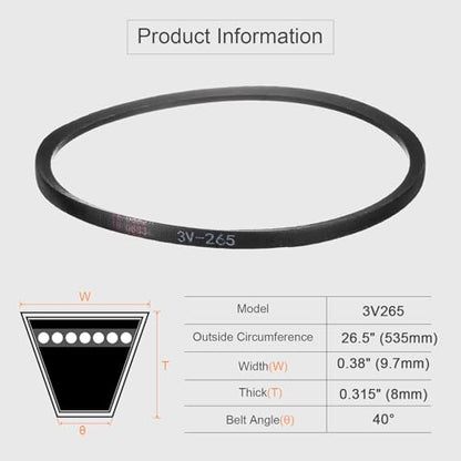 uxcell 3V265 Rubber V Belt 26.5" Length x 0.38" Width x 0.31" Thick, Industrial Power Transmission Belt - size: 3V265