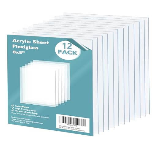 Egofine Plexiglass Sheets Acrylic Sheets 12 Pack of 8x8’’ 0.04 Thick Clear Plastic Cast Transparent Plexi Glass for Crafting Projects, Replacement Picture Frame Glass, DIY Display, Easy to Cut - color: Clear, size: 8x8"
