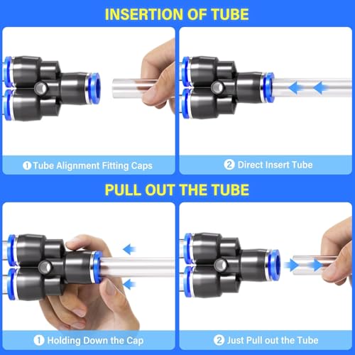 TAILONZ PNEUMATIC 1/4"3/8"1/2"1/8" Push to Connect Fitting Air Hose Fittings,Suitable for Nylon Tube PU Tube Air Tube and Other Connection Kits（Pack of 123） - size: Pack of 123