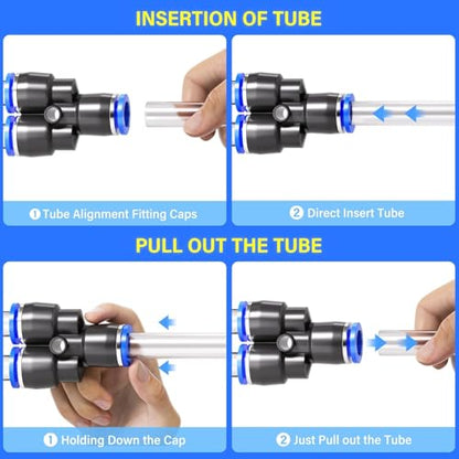 TAILONZ PNEUMATIC 1/4"3/8"1/2"1/8" Push to Connect Fitting Air Hose Fittings,Suitable for Nylon Tube PU Tube Air Tube and Other Connection Kits（Pack of 123） - size: Pack of 123