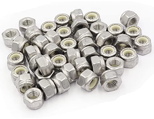LBY 50pcs Lock Nuts, 1/4-28 Nylon Insert Hex Lock Nuts, 304 Stainless Steel (Silver) - size: 1/4-28