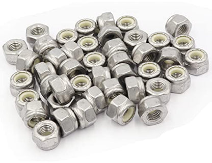 LBY 50pcs Lock Nuts, 1/4-28 Nylon Insert Hex Lock Nuts, 304 Stainless Steel (Silver) - size: 1/4-28