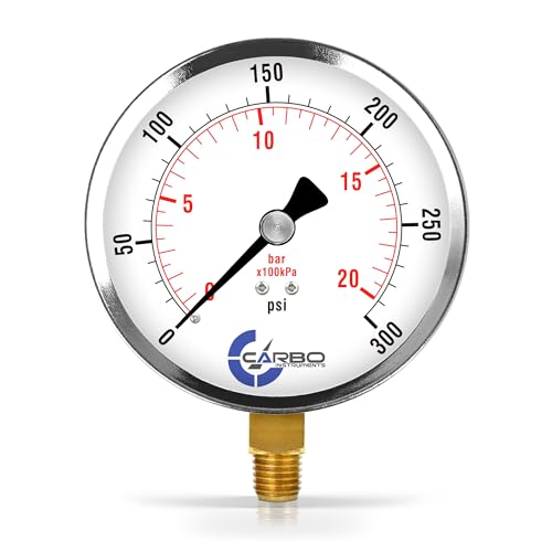 300 PSI Dry Pressure Gauge, 4" Dial, 1/4 NPT Lower Mount, Chrome Plated Steel Case, Brass Wetted Parts, Dual Scale PSI/Bar - ASME B40.1 Grade A - size: 0-300 PSI, style: STANDARD