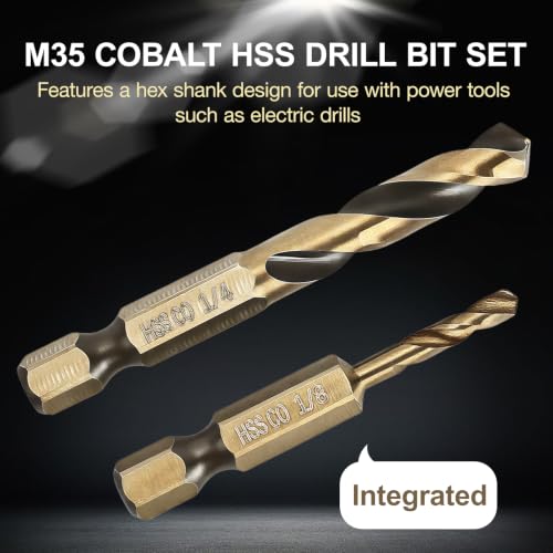 M35 Cobalt Stubby Drill Bits, 6Pcs 1/4" Hex Shank Short Metal Drill Bits