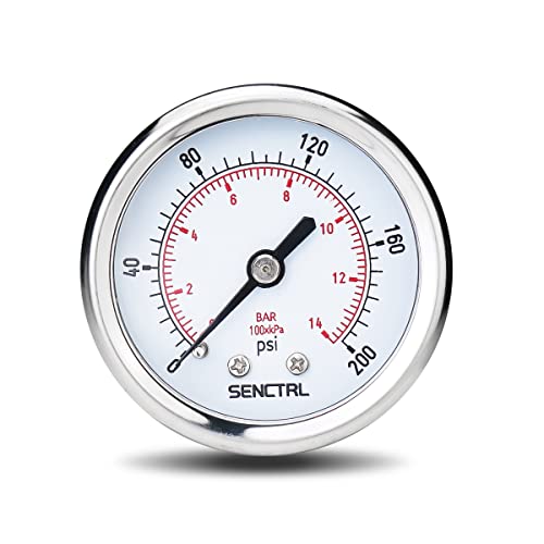 SENCTRL 0-200 Psi Pressure Gauge, 1/4" NPT Back Mount - size: 0-200Psi, style: Back Mount