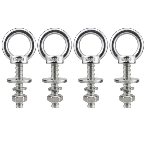 M10 Stainless Steel Eye Bolt with Nuts 4 Pack M10 x 50mm (3/8" x 2 inch) - size: M10x50mm (3/8"x2")
