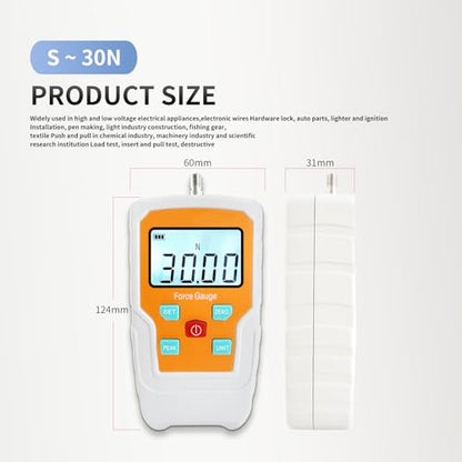 Digital Force Gauge Push and Pull Meter Dynamometer Tension Pressure Tester Thrust Meter Compression Load Plug Force Destructive Tests 30N/3kg/6.5lb/108Oz - size: 6.5LB 30N