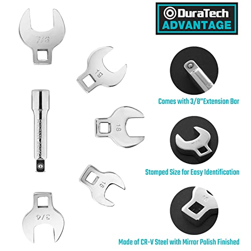 DURATECH 3/8" Drive Crowfoot Wrench Set with 2 Extension Bars, SAE & Metric, 19-Piece, 10-22mm & 3/8"-7/8", CR-V Steel, with EVA Foam Tool Organizer (Pack of 2) - size: Metric and SAE (Pack of 2), style: Regular