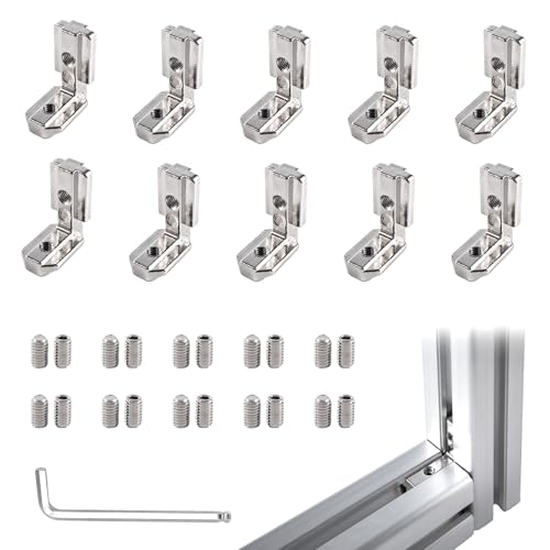 10 Sets Silver 4040 Aluminum Extrusion Hidden Connector Kit– 10pcs L-Shape Inside Brackets, Hex Screws, Hex Wrench – for 8mm T Slot Extruded Aluminum Accessories Hardware - size: 40 Series Silver