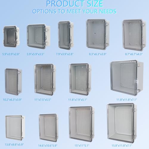 IP67 Waterproof Junction Box, ABS Plastic Electrical Enclosure with Stainless Steel Latch, Hinged Cover Electric Box with Mounting Plate, Wall Brackets & Cable Glands 150x100x70 - color: Clear, size: 5.9"x3.9"x2.8"