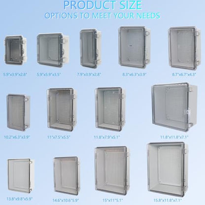 IP67 Waterproof Junction Box, ABS Plastic Electrical Enclosure with Stainless Steel Latch, Hinged Cover Electric Box with Mounting Plate, Wall Brackets & Cable Glands 200x100x70mm - color: Clear, size: 7.9"x3.9"x2.8"