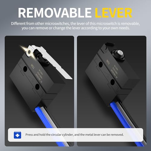 Joinfworld Waterproof Micro Limit Switch with Hinge Lever 6A 12V DC Lever Microswitch SPDT 3 PIN 5A 250VAC with Pre-Wired - 2 Pack - style: WS1-Hinge Lever