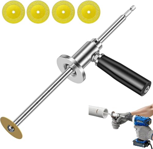 Inside Pipe Cutter for PVC Pipe Cutter, with Handle and 4 Diamond Grit Cutting Wheel, 7 Inch Adjustable Cutting Depth, 1/4in Hex Shank Fit, Pipe Cutter Tool for Impact Drivers