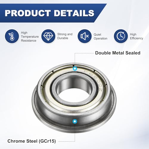 M METERXITY 4-Pack F6900ZZ Flanged Ball Bearing, 10 x 22 x 6mm Double Metal Shielded Chrome Steel (GCr15) Flange Rip Bearings for Wheelbarrow/Printer/Fax Machines/Power Tools - size: 10mm x 22mm x 6mm