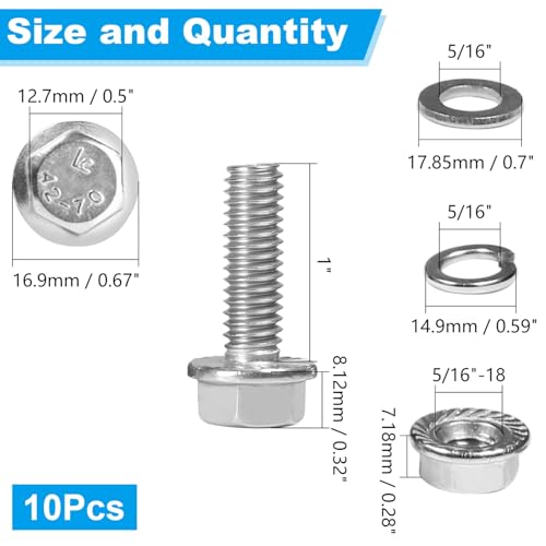 10 Sets 5/16-18 x 1" Flanged Hex Head Bolts Kits - size: 5/16-18 x 1"