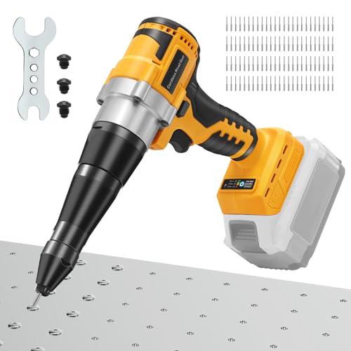Cordless Rivet Gun Compatible with Dewalt 20V Max Battery with 100pcs Rivets (Battery Not Included), Brushless Electric Pop Rivet Gun Tool with 3 Size (1/8", 5/32", 3/16") Rivets Head - color: Yellow, Tool Only