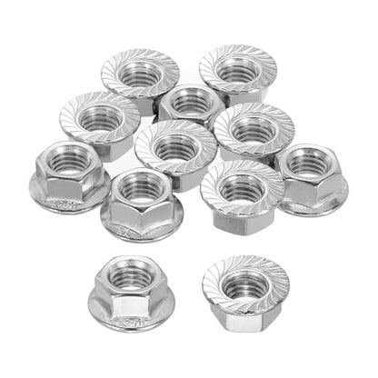50Pcs Serrated Flange Hex Nuts-M10-1.5-Coarse 304 SS Bright Finish - color: Silver, size: M10-1.5