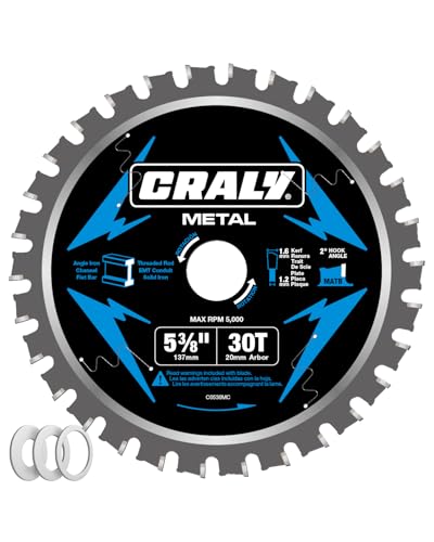 CRALY 5-3/8 Inch 30 Teeth Steel and Ferrous Metal Cutting Circular Saw Blade, 20 mm Arbor, Thin Kerf, Professional Carbide Tipped Blade for Angle Iron, Threaded Rod, EMT Conduit(C0530MC) - size: 5-3/8" 30T