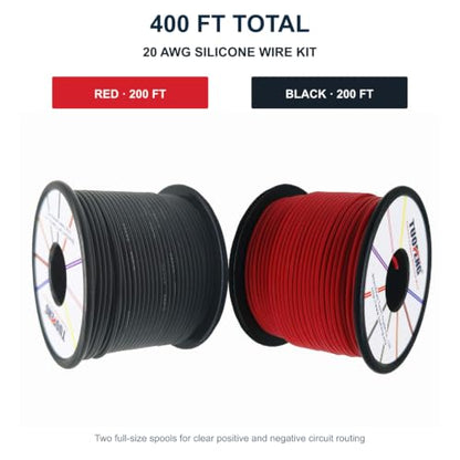 TUOFENG 20 AWG Silicone Wire, 400 ft Red Black Tinned Copper Hookup Wire - size: 20 awg 2 colors each 200ft