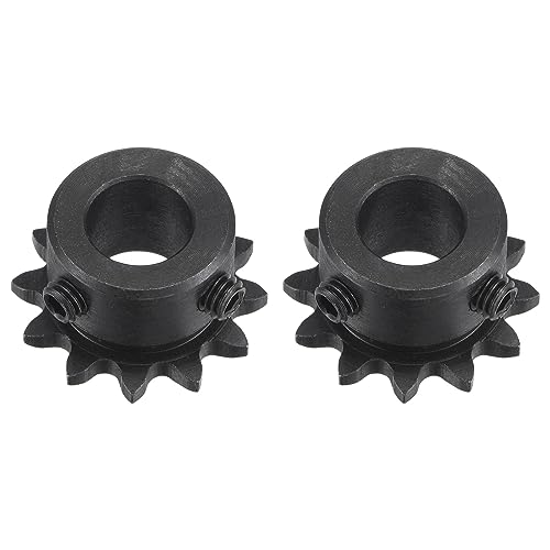 uxcell #25 Chain Roller Sprocket, 10mm Bore 1/4" Pitch 12 Tooth Single Strand Chain Sprocket, C45 Carbon Steel 25 Roller Chain Sprocket with Set Screws for ISO 04C Chain, 2Pcs - size: 27.5mmx10mm