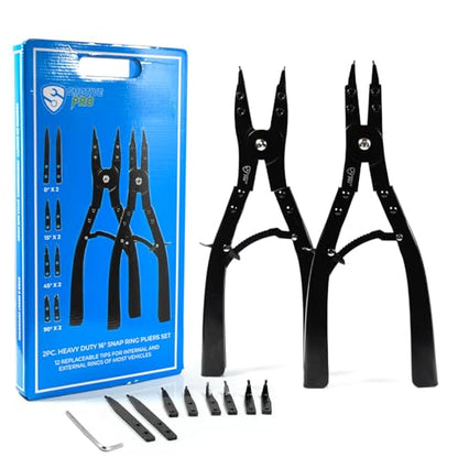 SMOTIVEPRO 16" Snap Ring Pliers Set，2 Piece Internal and External Snap-Ring Pliers Tool Set Heavy Duty, Retaining Ring With Replacement Tips