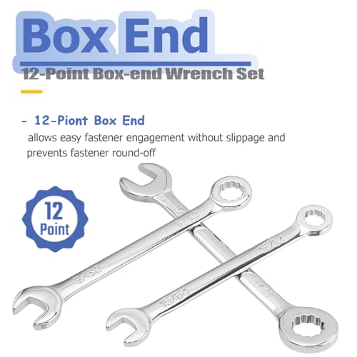 Mesee Small Wrench Set, 10 Pieces SAE Open End and Box End Combination Wrenches 5/32"-7/16" Mini Ignition Wrench Ratchet Spanner Repair Tools for Automotive Industry Electronics Mechanic Home