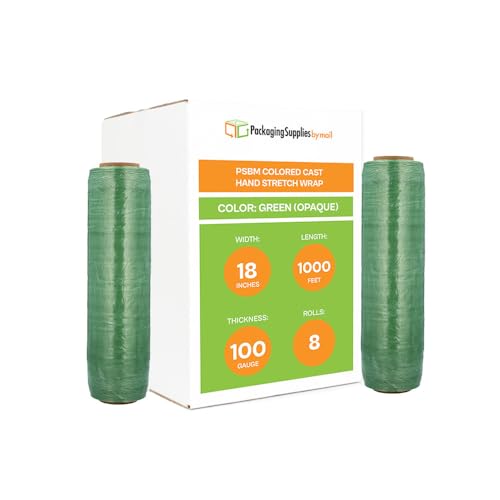 PSBM Dark Green Stretch Wrap, 8 Rolls 18 Inch x 1000 Feet 100 Gauge, Heavy Duty Plastic Wrap Industrial Strength Shrink Film for Moving, Packing & Shipping - color: Green, size: 8 Rolls
