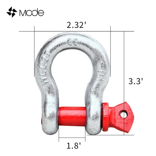 Mode 1/2" D-Ring Shackle, CE Certified Galvanized Bow Shackle,4409 LBS(2.2 Ton), Heavy Duty D Ring Anchor Shackle,Forged Carbon Steel Red Screw Pin, for Crane Lifting Towing & Rigging, - color: Red, size: 1/2