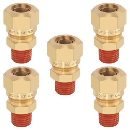 5PCS Brass DOT 1/2"Tube x 1/4"NPT Compression Union Nylon Tubing - size: 1/2" OD x 1/4" NPT, style: Straight Male NPT Thread-5PCS