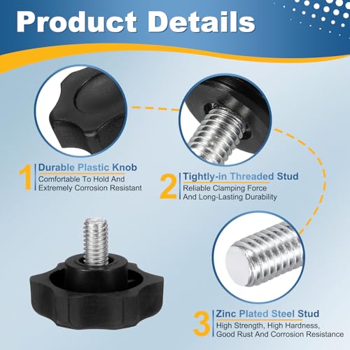 HARFINGTON 6Pcs Star Knob Handle M6 x 10mm Male Thread Metric Carbon Steel - size: M6 x 10mm