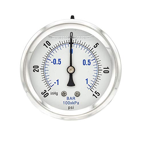 PIC Gauge PRO-204L-254CE Glycerin Filled Industrial Front Flanged Panel Mount Pressure Gauge with Stainless Steel Case, Brass Internals, Plastic Lens, 2-1/2" Dial Size, 1/4" Male NPT, 30/0/100 psi - style: 30” Hg Vac/0/100 PSI