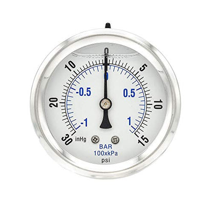 PIC Gauge PRO-204L-254CE Glycerin Filled Industrial Front Flanged Panel Mount Pressure Gauge with Stainless Steel Case, Brass Internals, Plastic Lens, 2-1/2" Dial Size, 1/4" Male NPT, 30/0/100 psi - style: 30” Hg Vac/0/100 PSI
