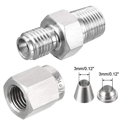 uxcell Compression Tube Fitting, 1/8 NPT Male x Ф1/8 Tube OD with Double Ferrules 3pcs - size: 1/8" x 1/8NPT