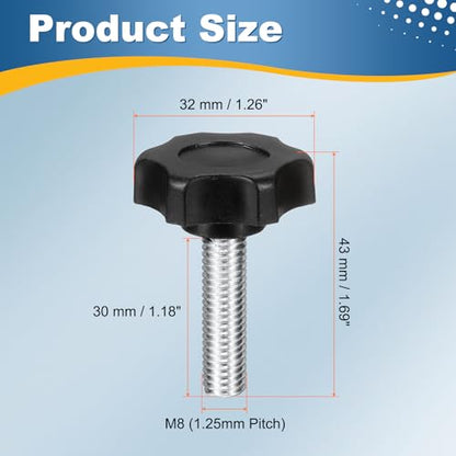 HARFINGTON 6Pcs Star Knob Handle M8 x 30mm Male Thread Metric Carbon Steel - size: M8 x 30mm