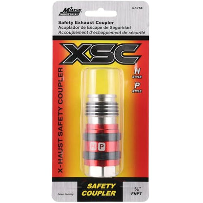 Milton 2 In ONE Universal Safety Exhaust Coupler – 3/8" FNPT x 3/8" Body Flow, Safely Bleeds Excess Air and Disengages Fittings