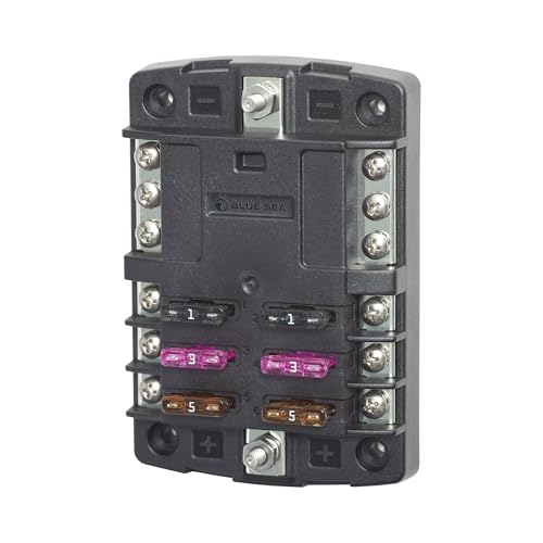 Blue Sea Systems ST Blade Fuse Block 6 Circuit with Ground without Cover, 100 Amps, 5030 - color: Without cover, style: 6 Circuit + Neg