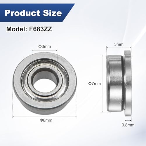 M METERXITY 4-Pack F683ZZ Flanged Ball Bearing, 3 x 7 x 3mm Double Metal Shielded Chrome Steel (GCr15) Flange Rip Bearings for Wheelbarrow/Printer/Fax Machines/Power Tools - size: 3mm x 7mm x 3.5mm