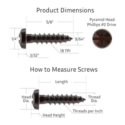 #6 x 5/8" Antique Copper Pyramid Head Phillips Wood Screws - Pack of 25 - Self Tapping Screws for Wood - PH658-SAC - color: Antique Copper