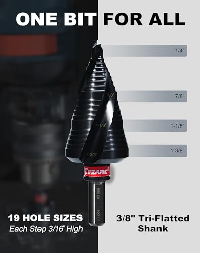 EZARC M35 Cobalt Step Drill Bit for Metal, 1/4"-1-3/8", 3/8" Shank - size: 1/4"-1-3/8" (3/8" Shank)